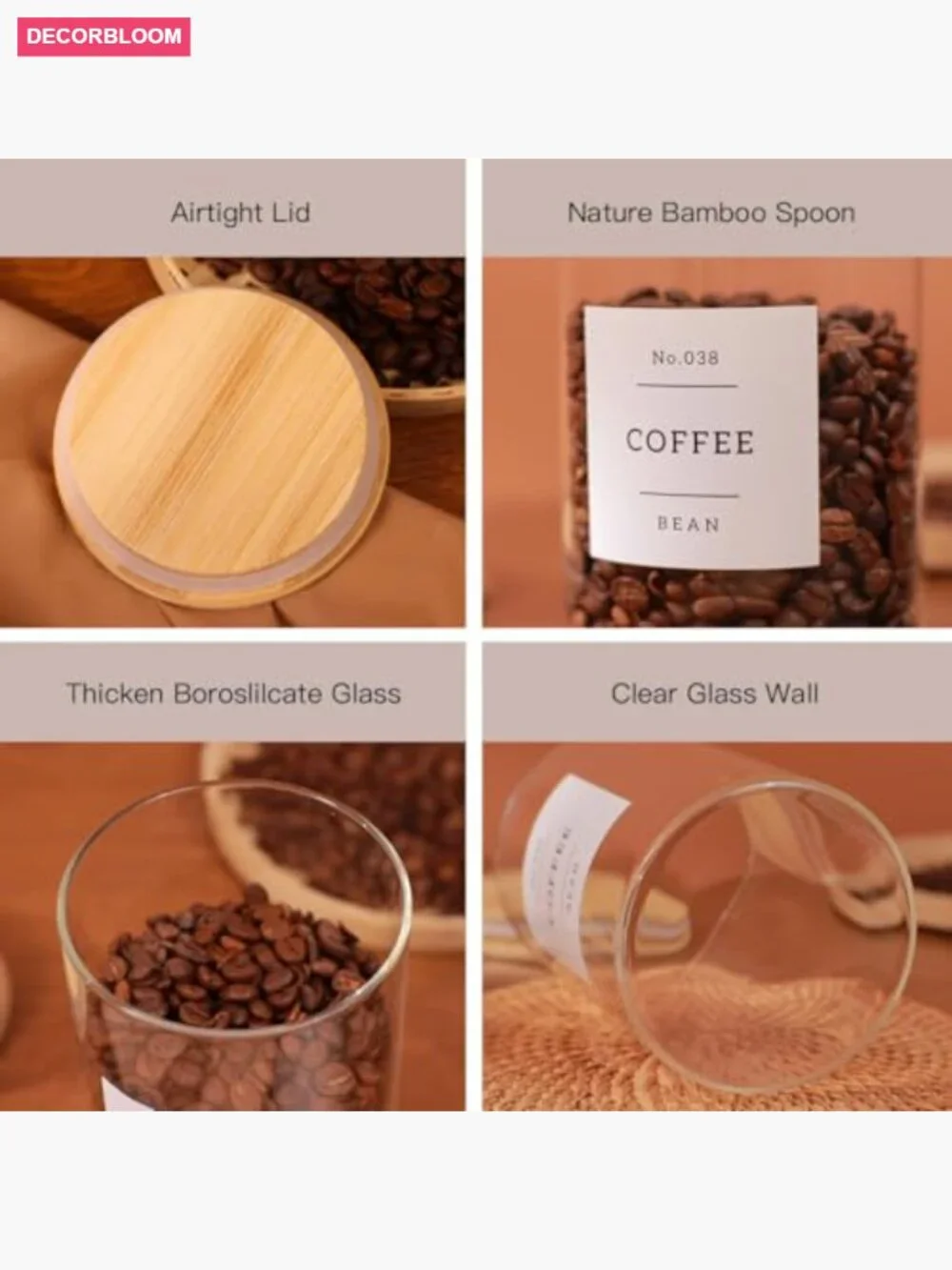 6-Pack Borosilicate Glass Storage Jars with Bamboo Lids & 132 Labels